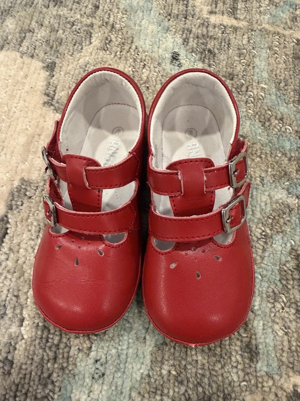 Angel Baby Girls Hattie Double Buckle Leather Mary Jane Sz 7 Red Leather